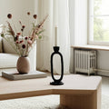 Metal Oval Sculpture Taper Candle Holder - Black, 8 in.
