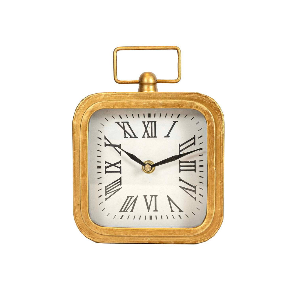 Henrie Rounded Brass Tabletop Clock With Handle And Glass