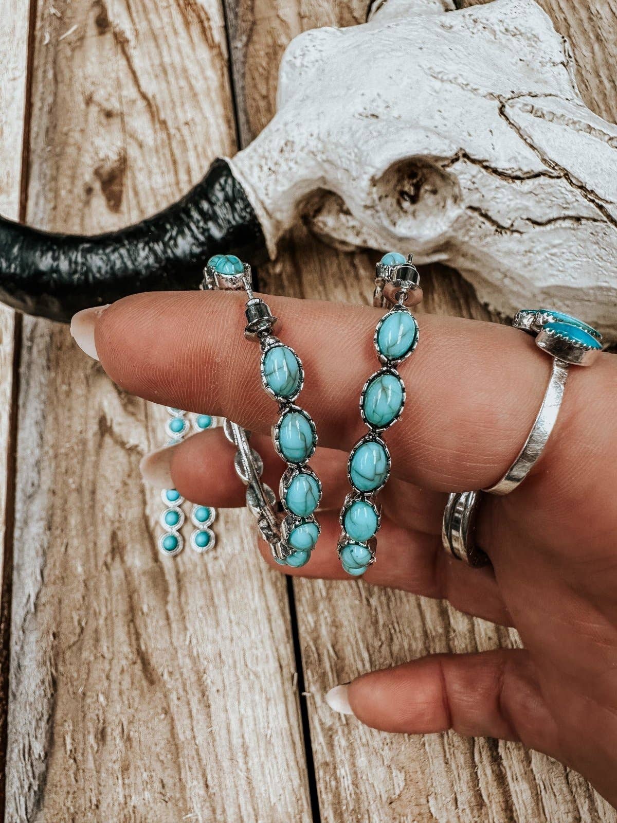 Western Turquoise Hoop Earrings