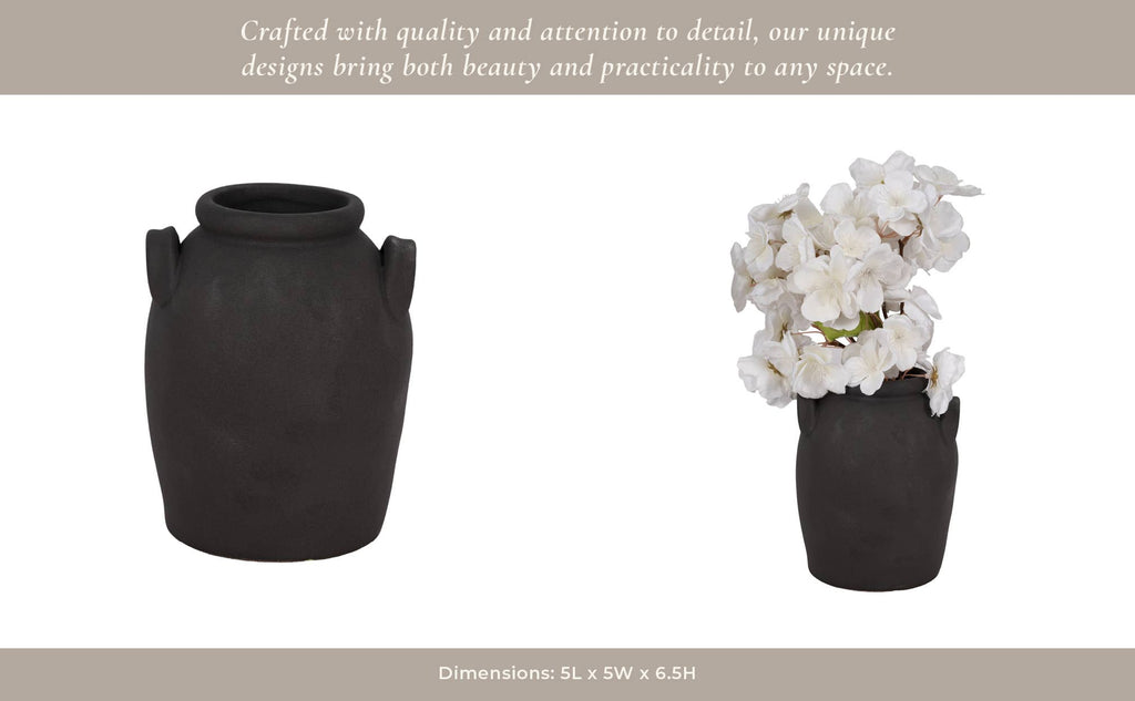 Black 6 in. Ceramic Amphora Rough Finish Jug with Handles