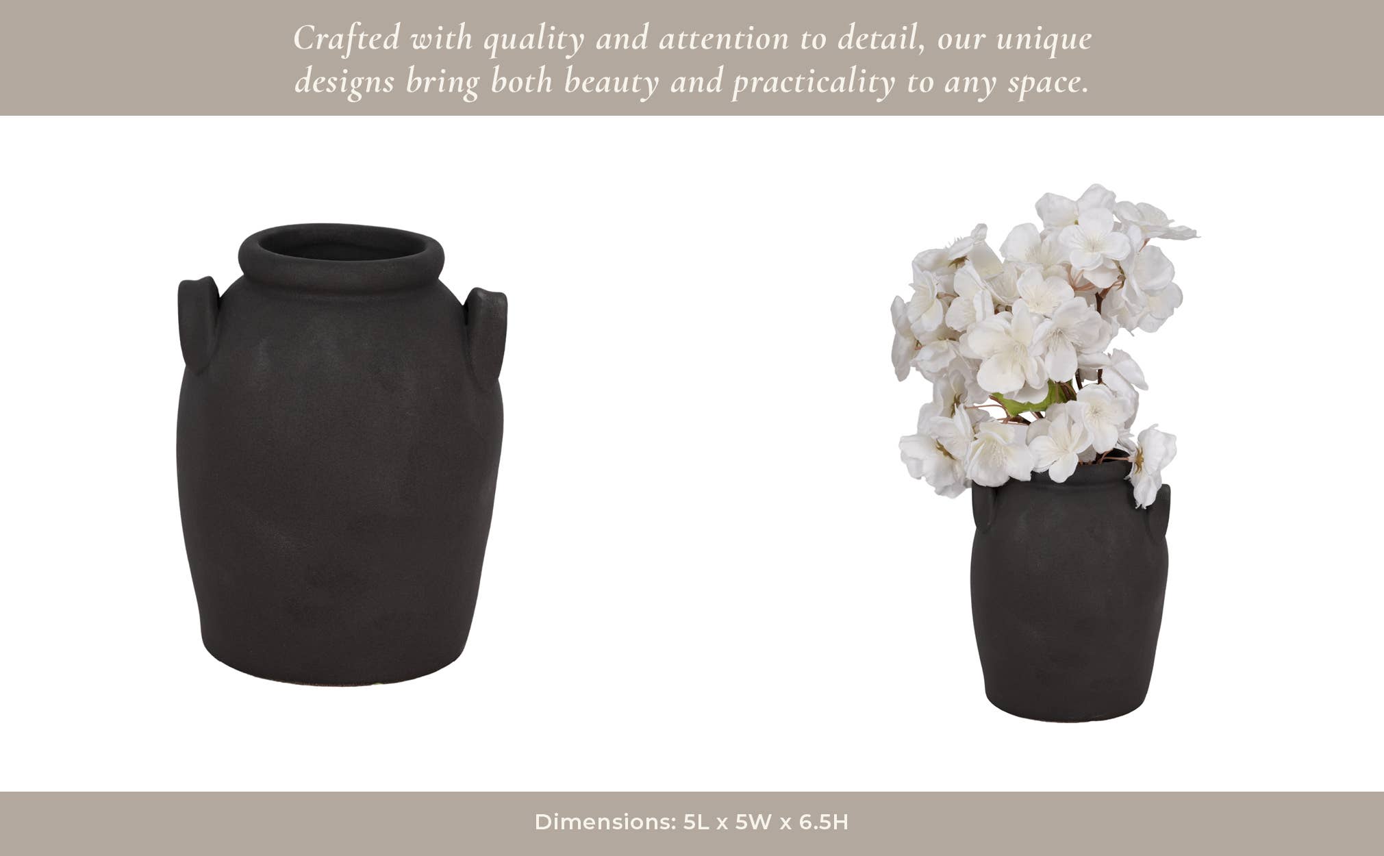Black 6 in. Ceramic Amphora Rough Finish Jug with Handles