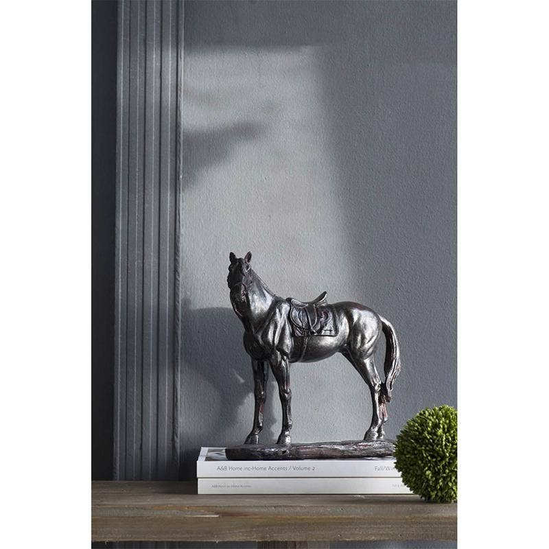 9.1x4x9.5" Polyresin Standing Horse Sculpture - Black