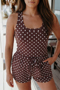 Polka Dot Halter Tank Drawstring Shorts Lounge Set (S-XL): Brown / Missy / XL