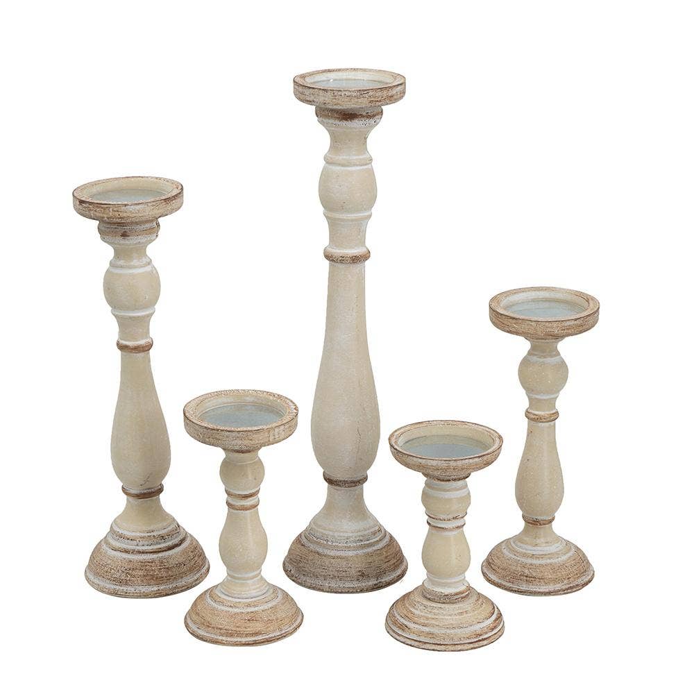 S/5 Rustic Wooden Candle Holder Set