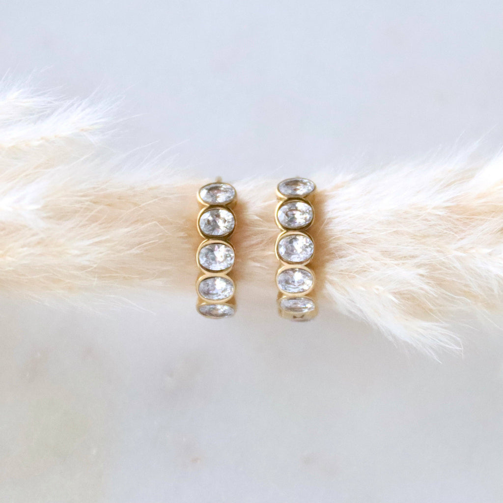 CZ Oval Hoop Earrings - Waterproof