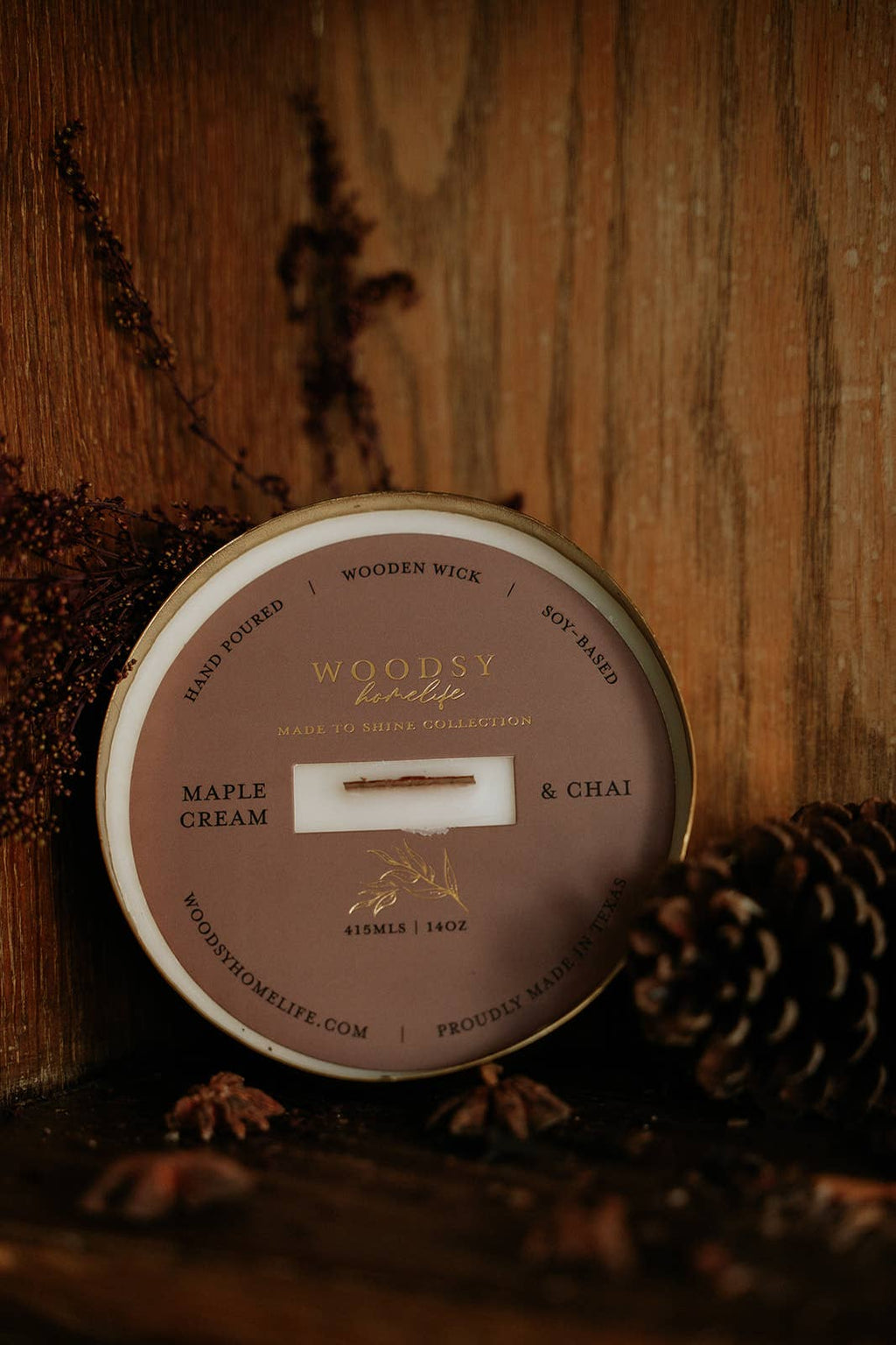 Maple Cream & Chai-Solid Brass 14oz Pure Soy Candle