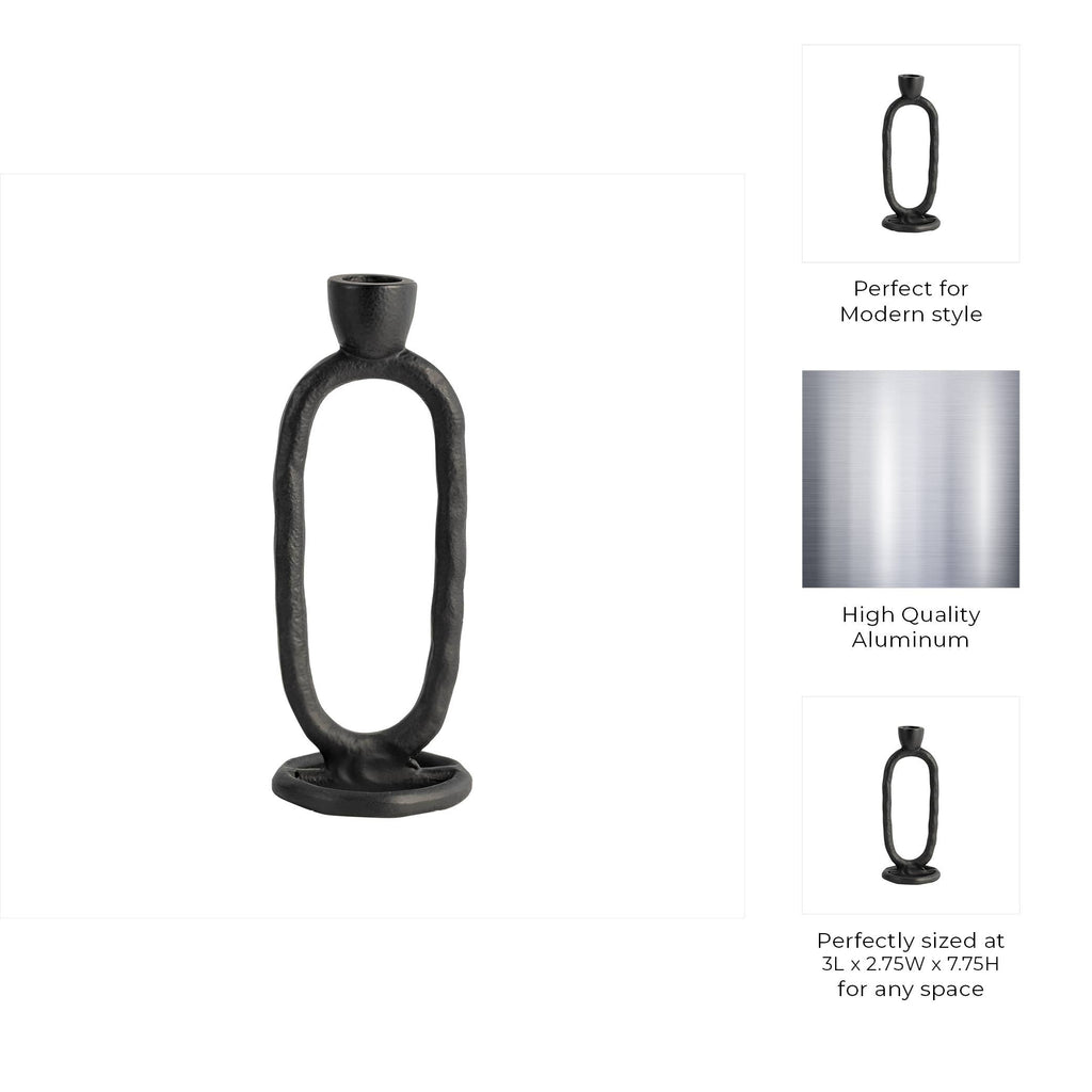 Metal Oval Sculpture Taper Candle Holder - Black, 8 in.