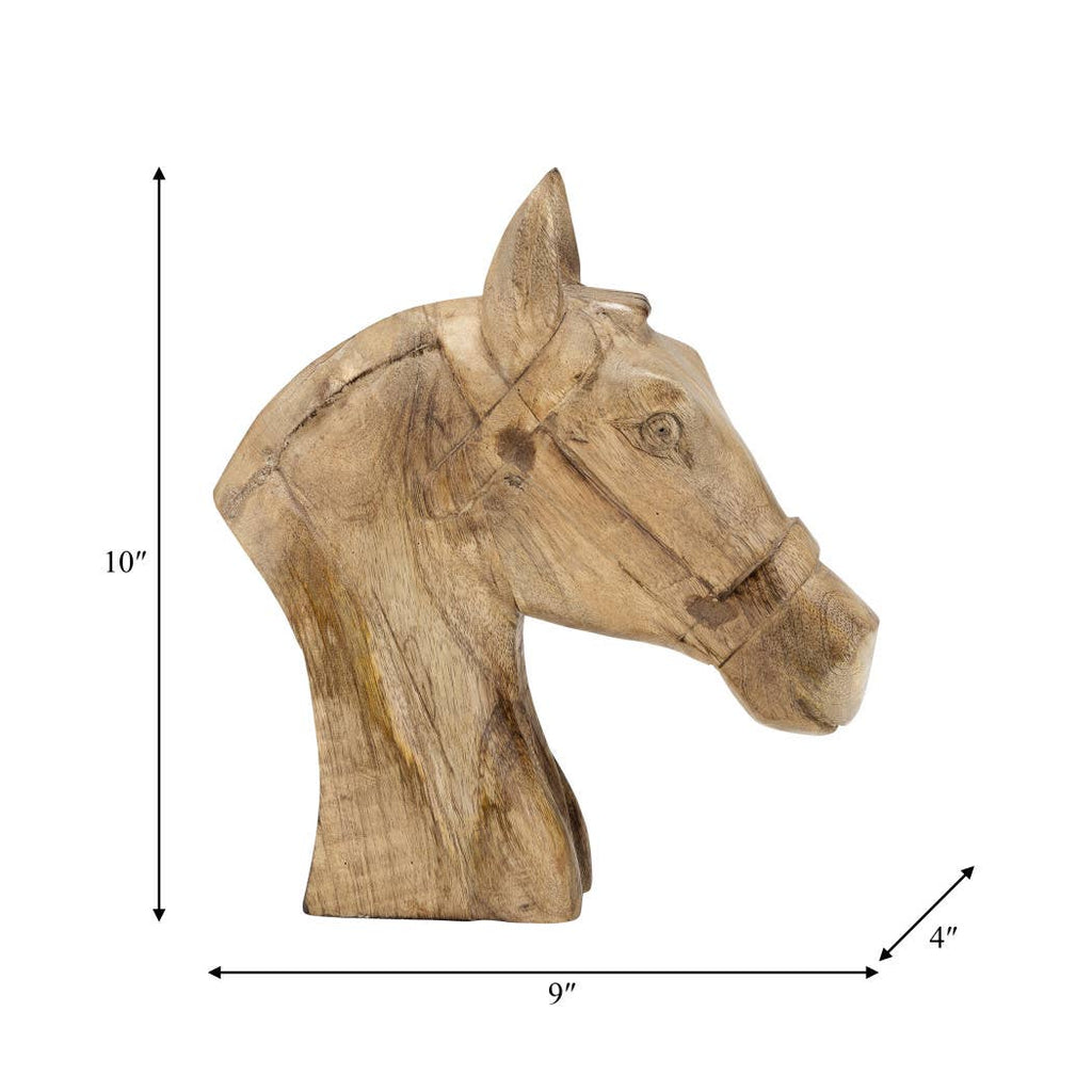 Figurine - Brown Wood Modern Handcrafted Horse Head, 11 in.