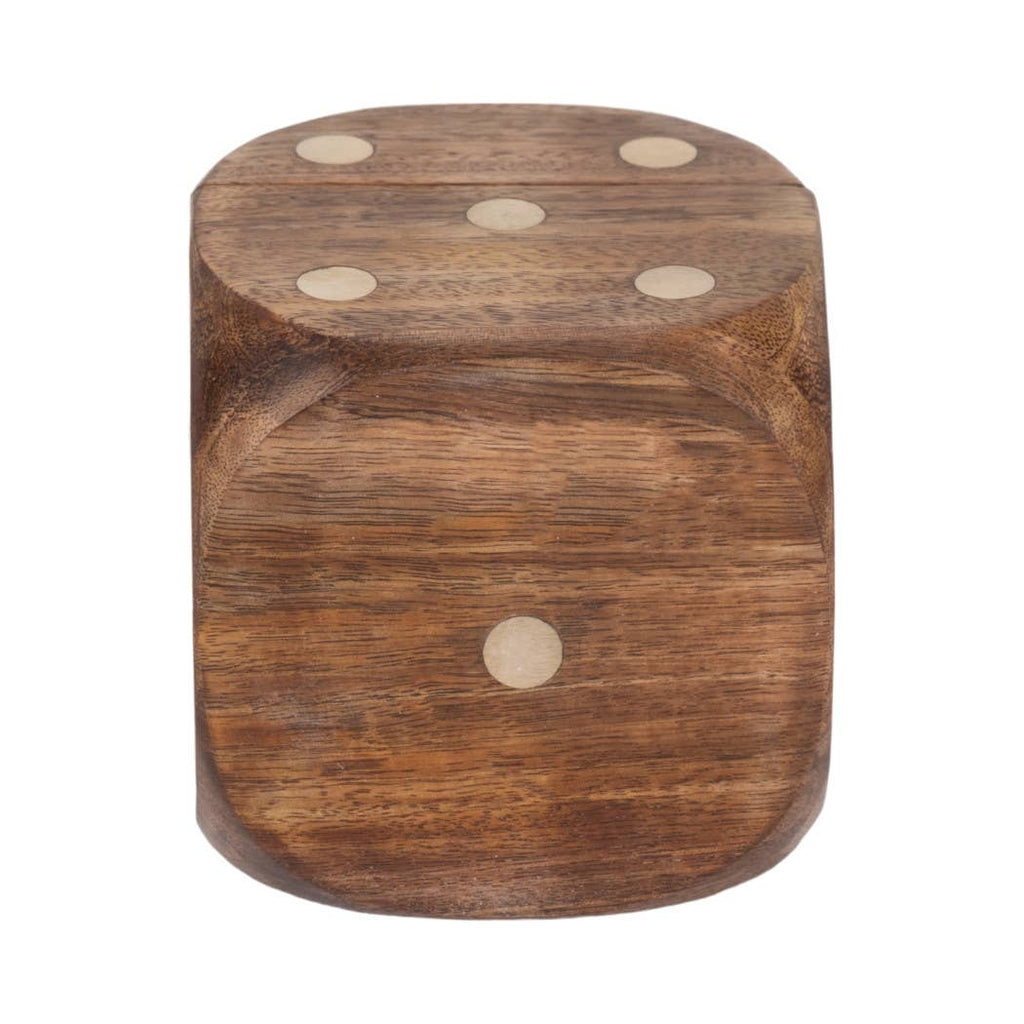 Box Game Set - Brown Mango Wood Dice-Shaped Storage, 4 in.