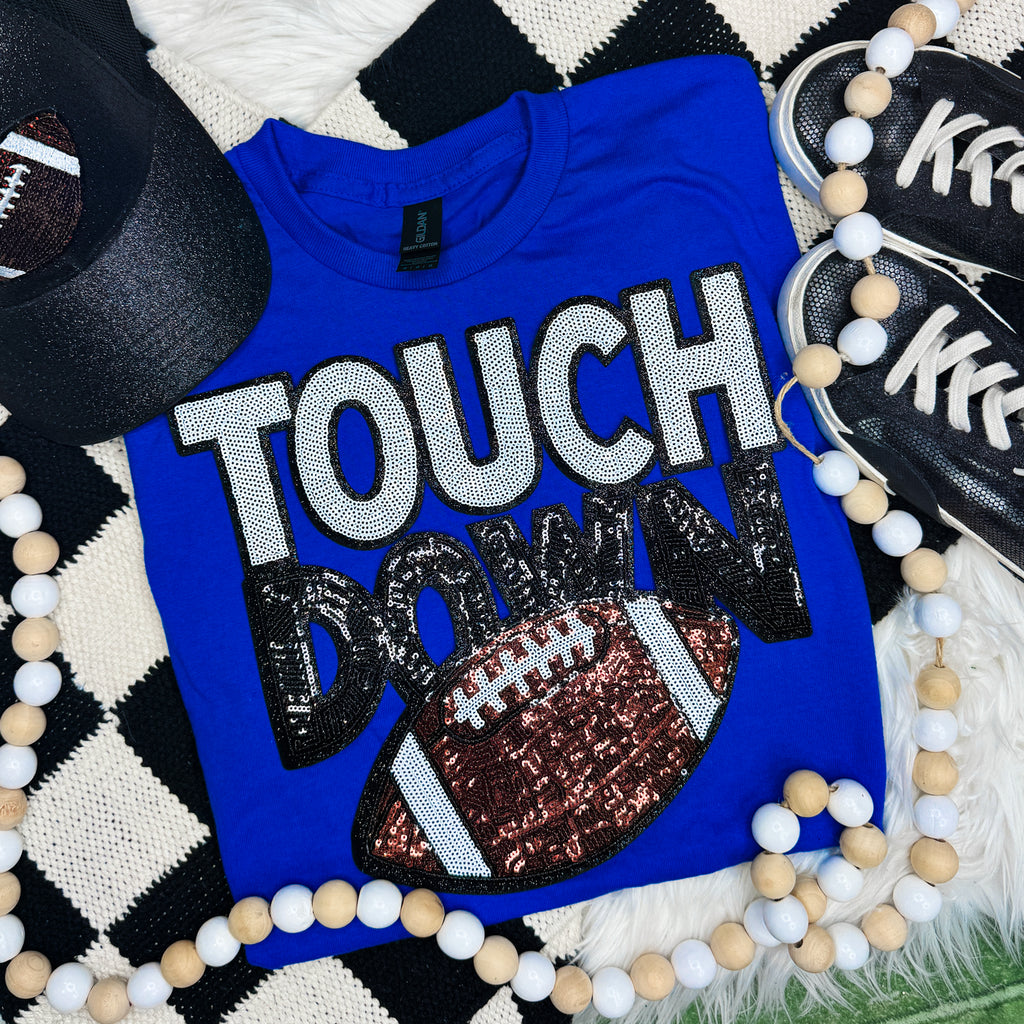 Touchdown With Football Sequin Tee: Black / M