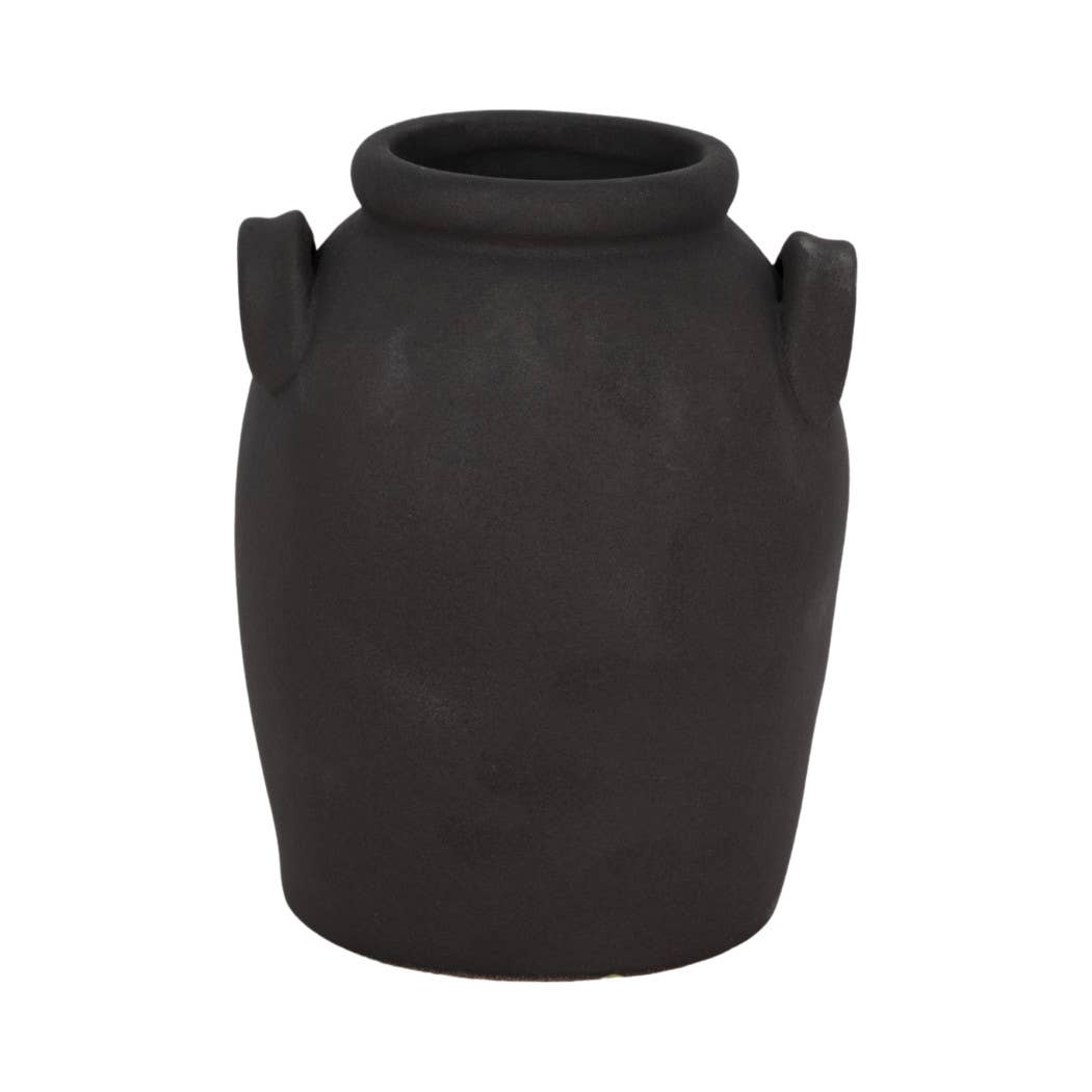 Black 6 in. Ceramic Amphora Rough Finish Jug with Handles