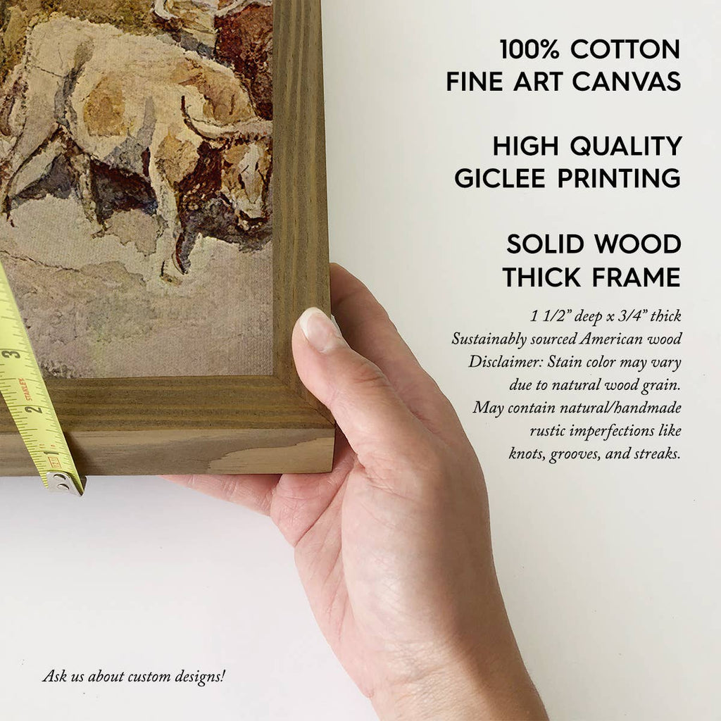 Cowboy Cattle Drive - Ranch House Canvas Art - Wood Framed: 24x36" Extra Large Canvas Art with Thick Wood Frame