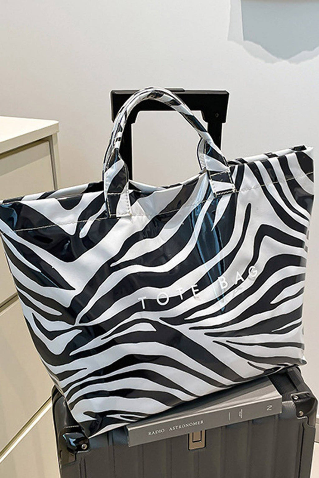Cow Spots/ Leopard/ Zebra/ Tropical Print Travel Tote Bag: Zebra / One Size