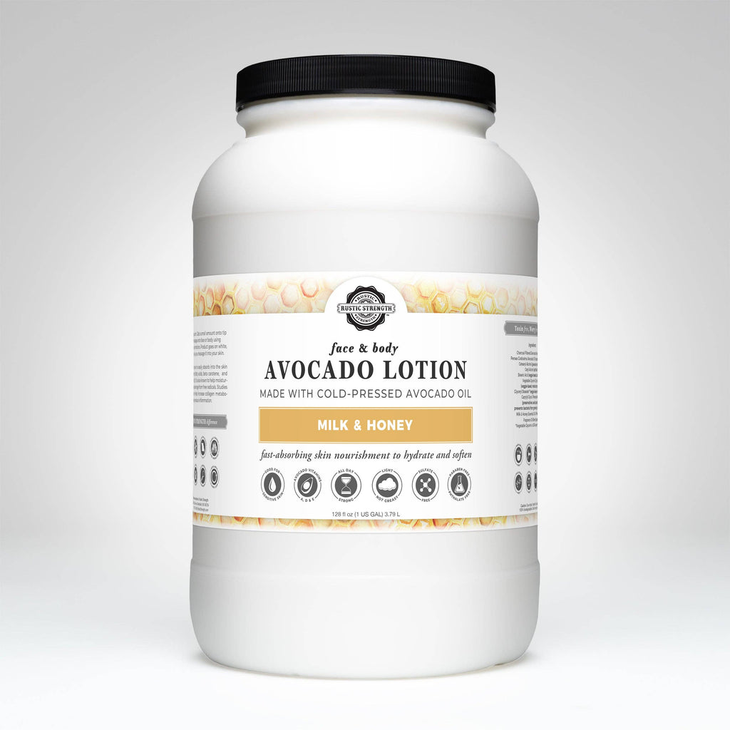 Avocado Lotion for Face & Body: Milk & Honey / 1 Gallon Glass Wide-Mouth Jar