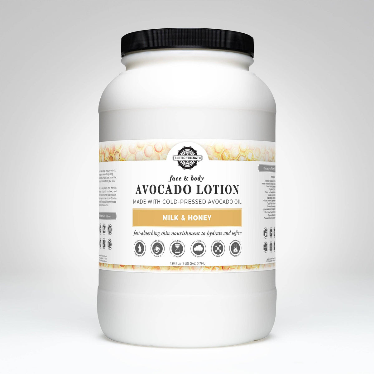 Avocado Lotion for Face & Body: Milk & Honey / 1 Gallon Glass Wide-Mouth Jar