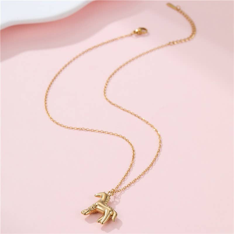 18K STAINLESS STEEL TARNISH FREE HORSE NECKLACE | 40NK9697: GOLD