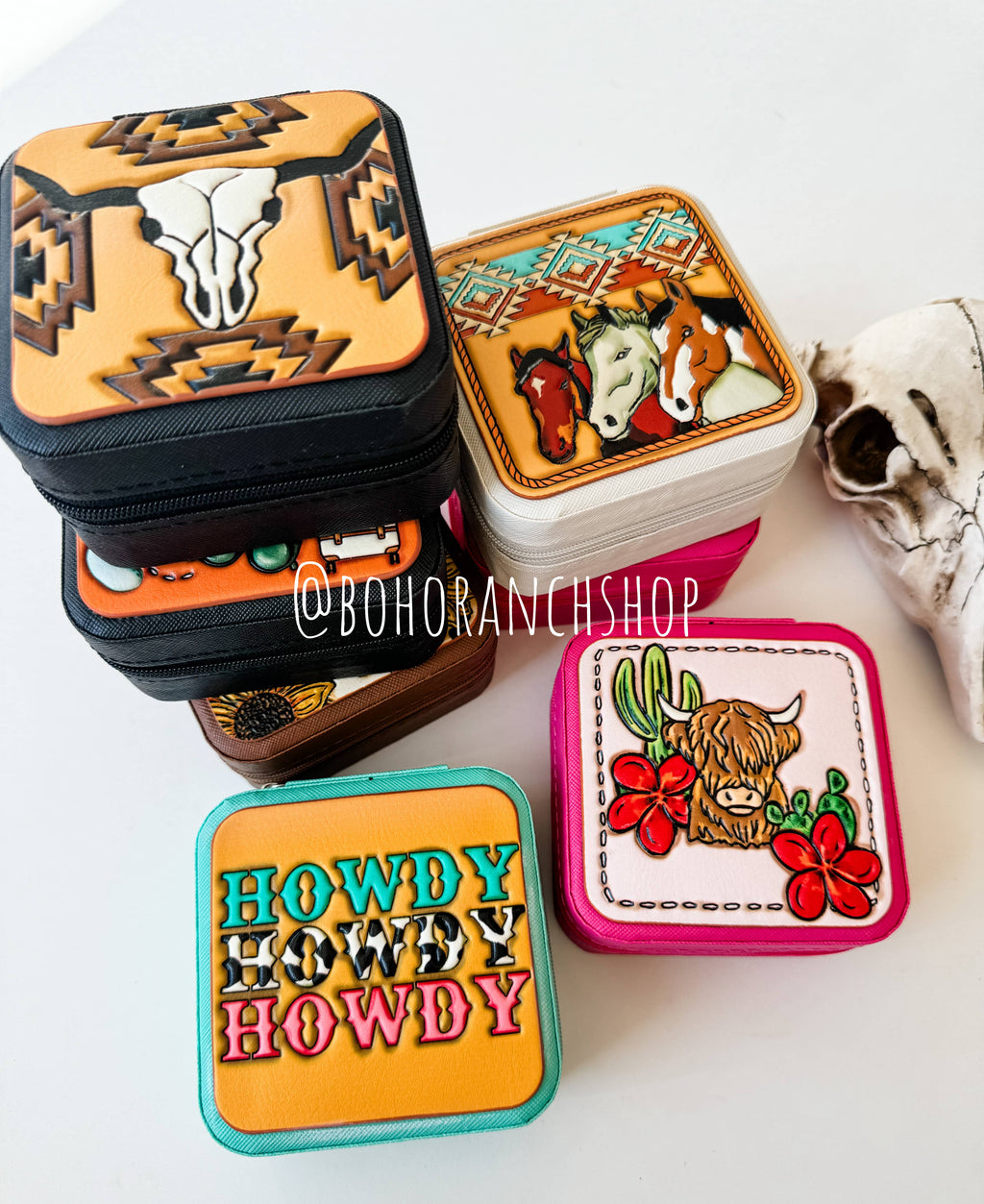 Western Mini Jewelry Storage Travel Box: 6 - PINK BOWS