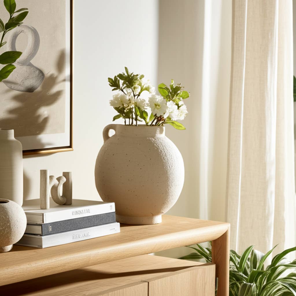 Ceramic Round Bulbous Handle Jug - White, 7 in.