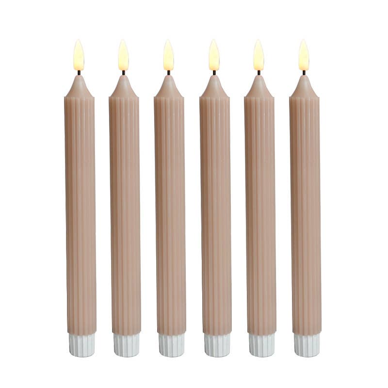 9.4 Inch Real Wax Flameless Striped Taper LED Candlesticks: Mauve Pink