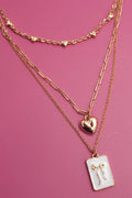 SQUARE BOW EPOXY CHARM LAYERED NECKLACE | 80N91936: GOLD