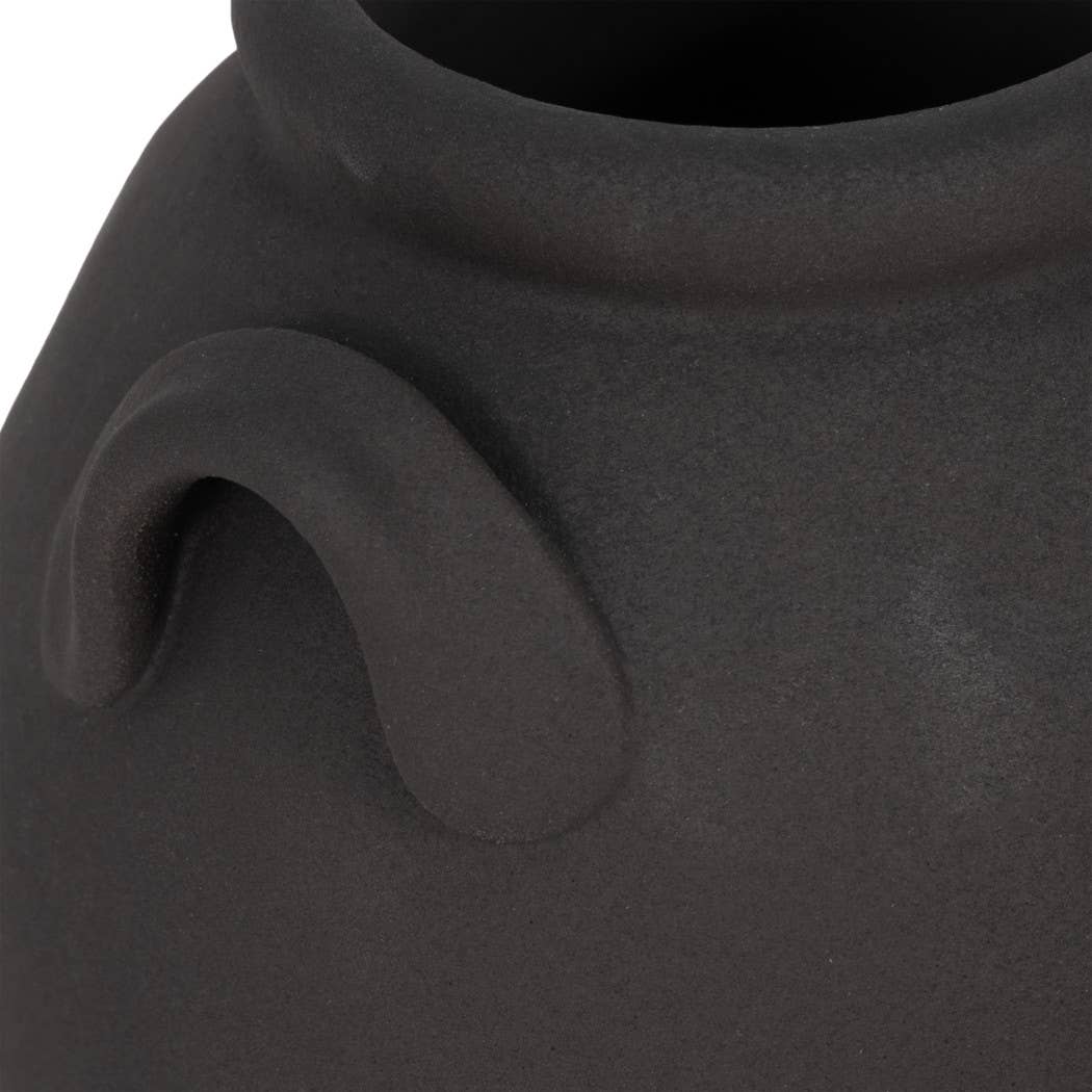 Black 6 in. Ceramic Amphora Rough Finish Jug with Handles