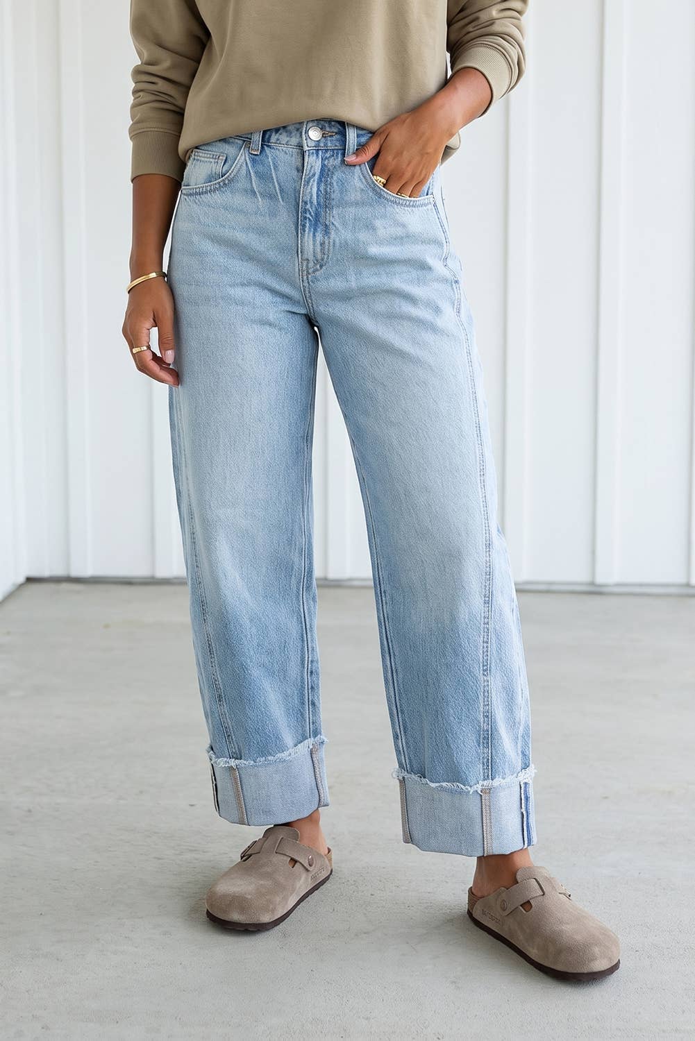 LAS Raw Hem Turnup Loose Ankle-length Pocket Jeans (4-16): Myosotis / 6