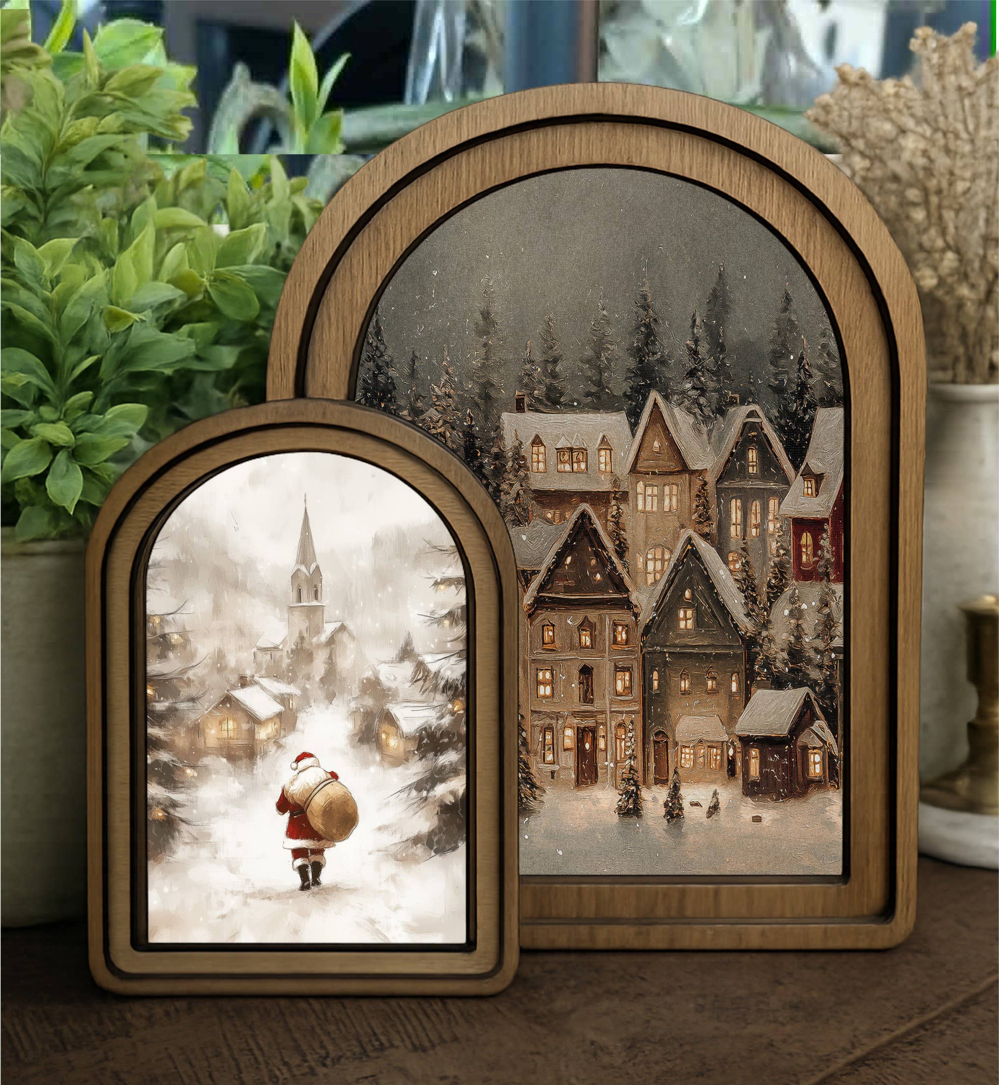 Layered Set Village Santa Canvas Art