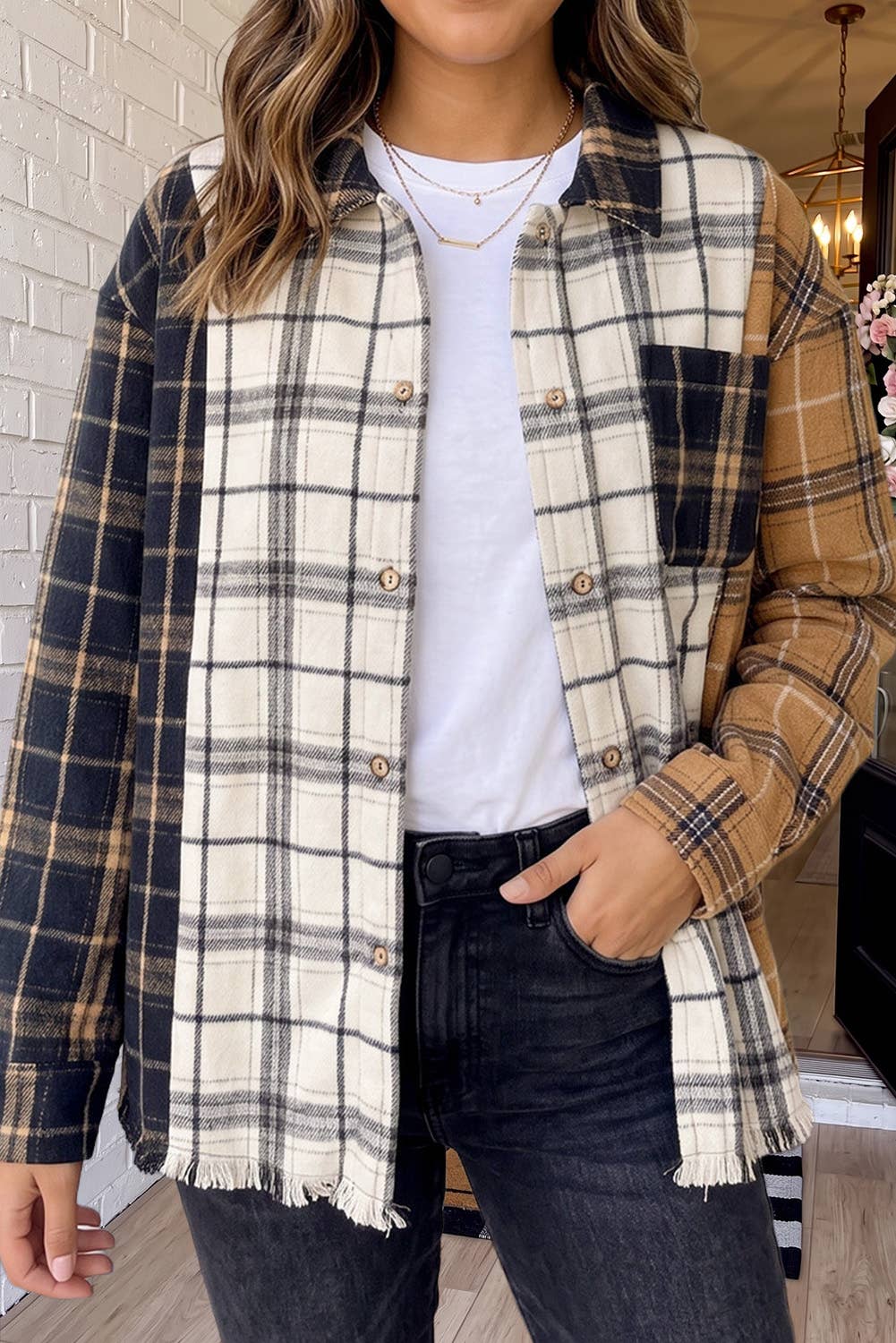LAS Western Retro Plaid Button Up Shacket (S-XL): Multicolour / M