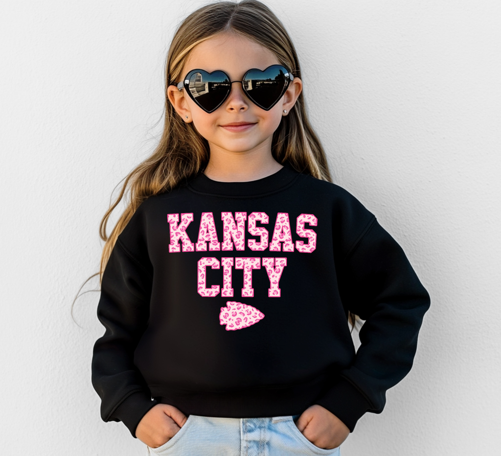 Youth Kansas City Leopard Sweatshirt/Hoodie: Safety Pink / S / Sweatshirt