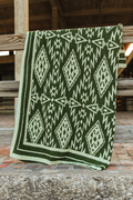 Olive Ivory Aztec Knitted Polyester Microfiber Blanket