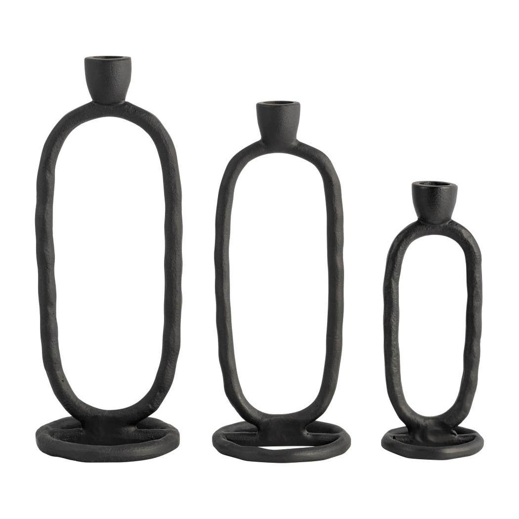 Metal Oval Sculpture Taper Candle Holder - Black, 8 in.