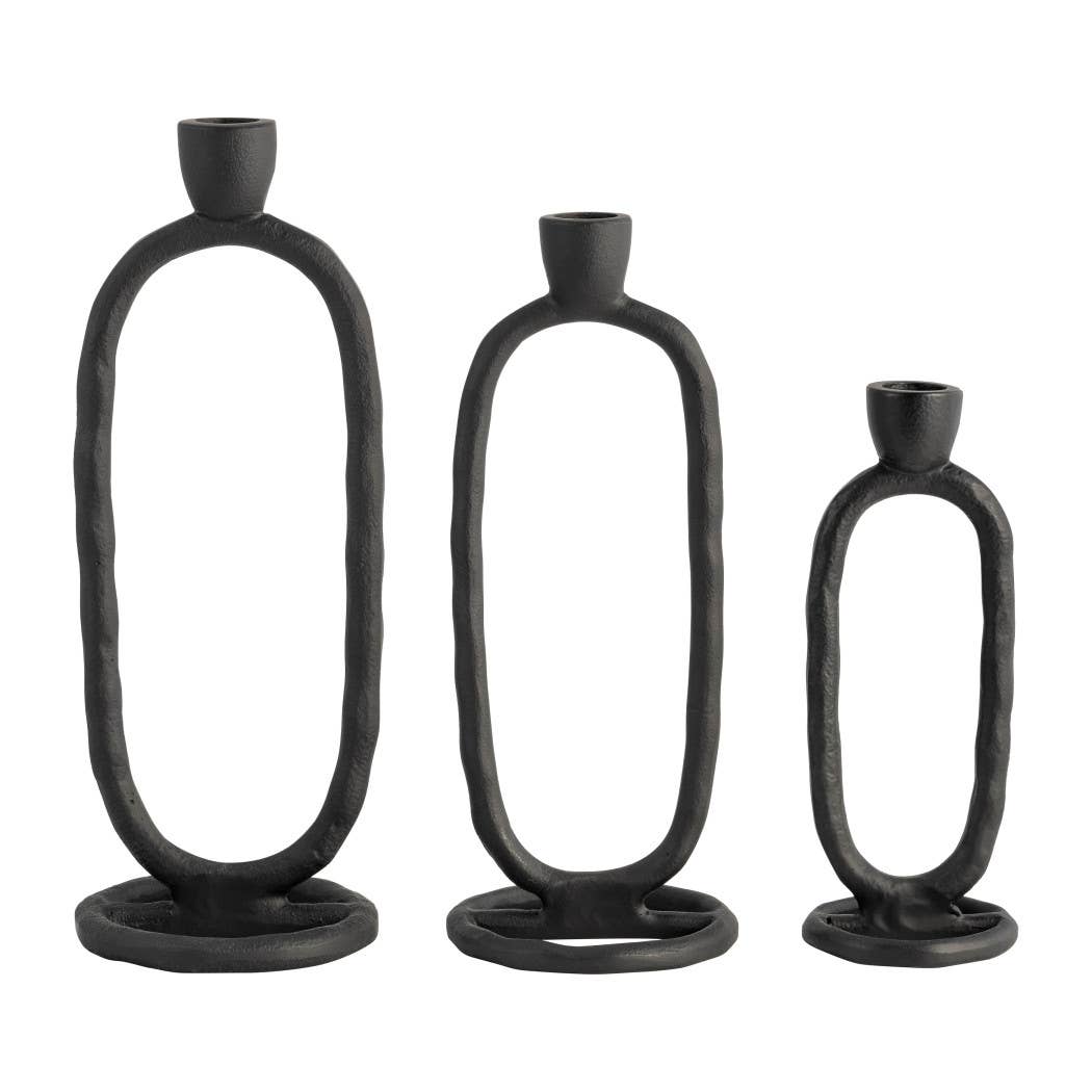 Metal Oval Sculpture Taper Candle Holder - Black, 8 in.