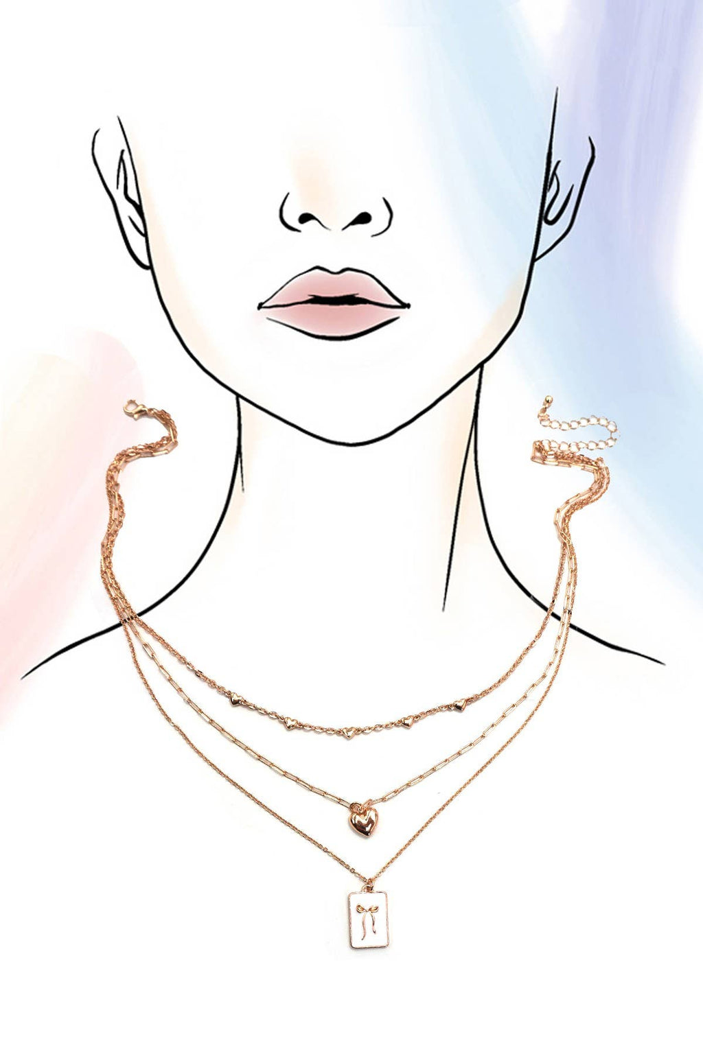 SQUARE BOW EPOXY CHARM LAYERED NECKLACE | 80N91936: GOLD