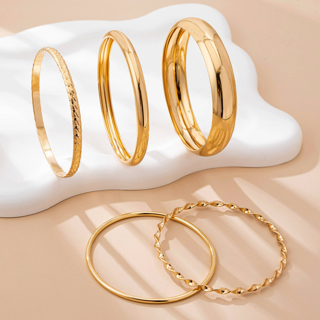 Gold Textured Bangle Stack Set | 80B1601: SET