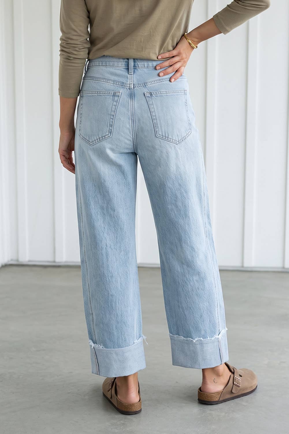 LAS Raw Hem Turnup Loose Ankle-length Pocket Jeans (4-16): Myosotis / 6