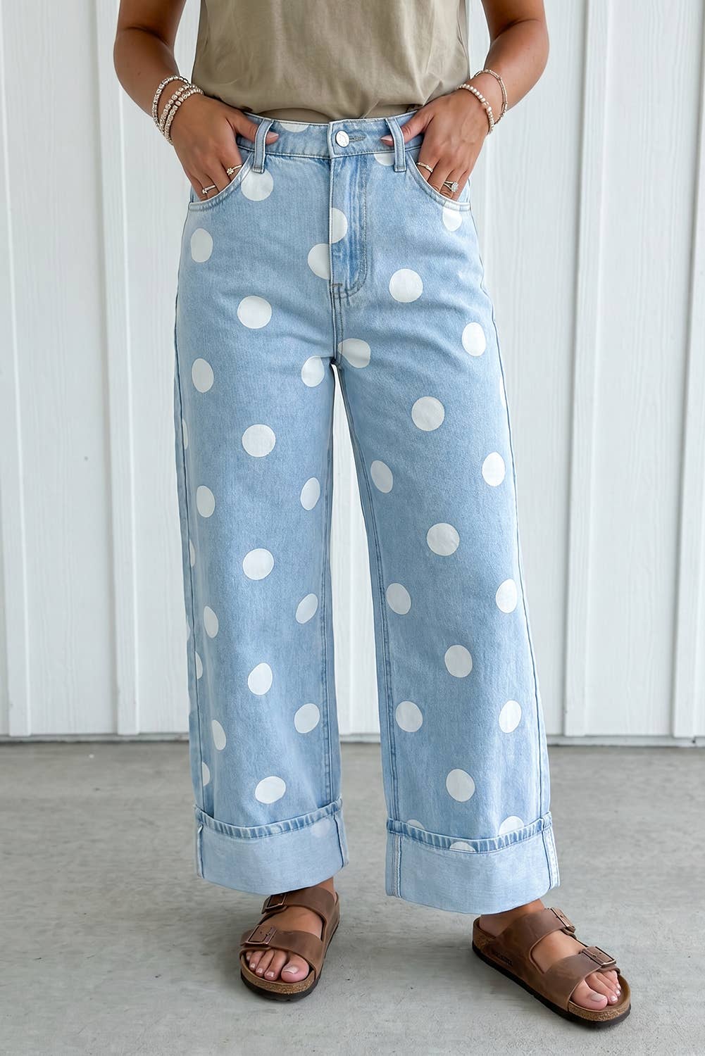LAS Polka Dot Barrel High Waist Jeans (4-16): Blue / 6