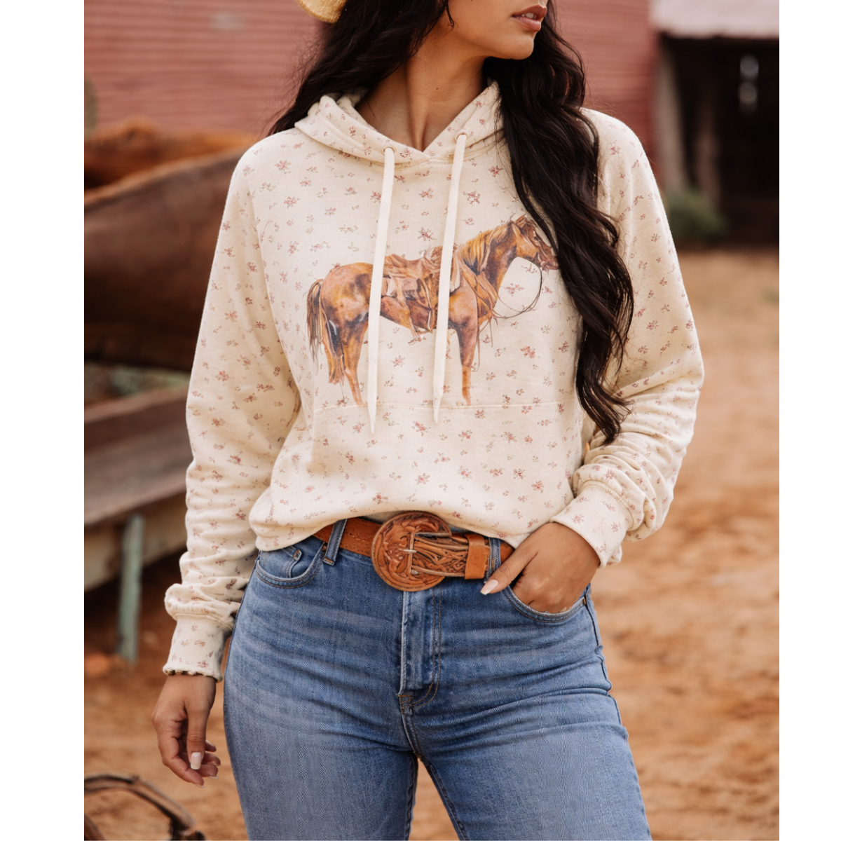 The Good Horse Floral Hoodie| Western Graphic Hoodie: Faded Black / S