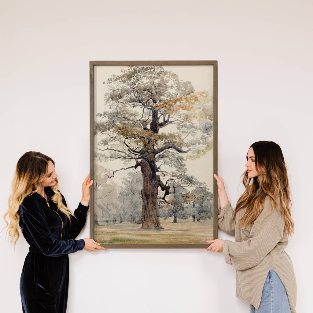 Grand Oak Tree - Framed Nature Wall Art - Lake House Decor: 18x24" Large Canvas Art with Thick Wood Frame