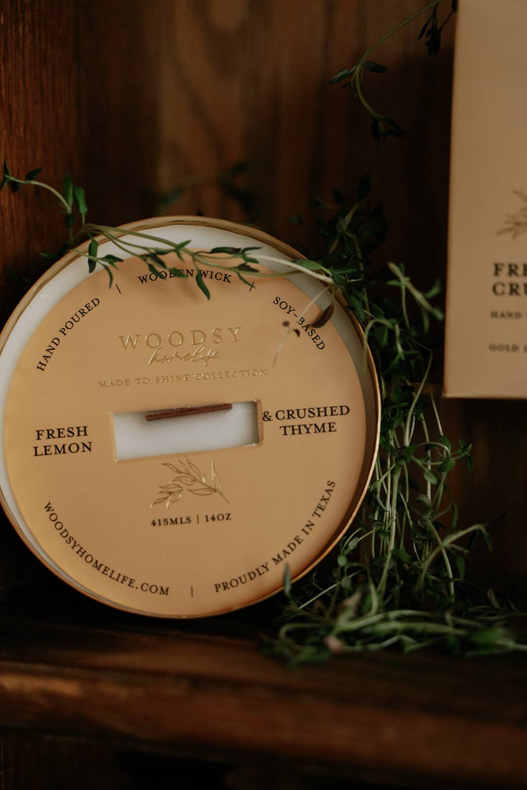 Fresh Lemon & Crushed Thyme-Solid Brass 14oz Pure Soy Candle