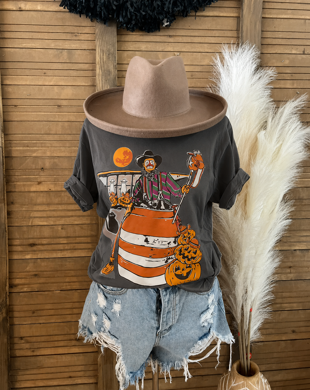 Halloween Rodeo Clown Tee: Clay / L