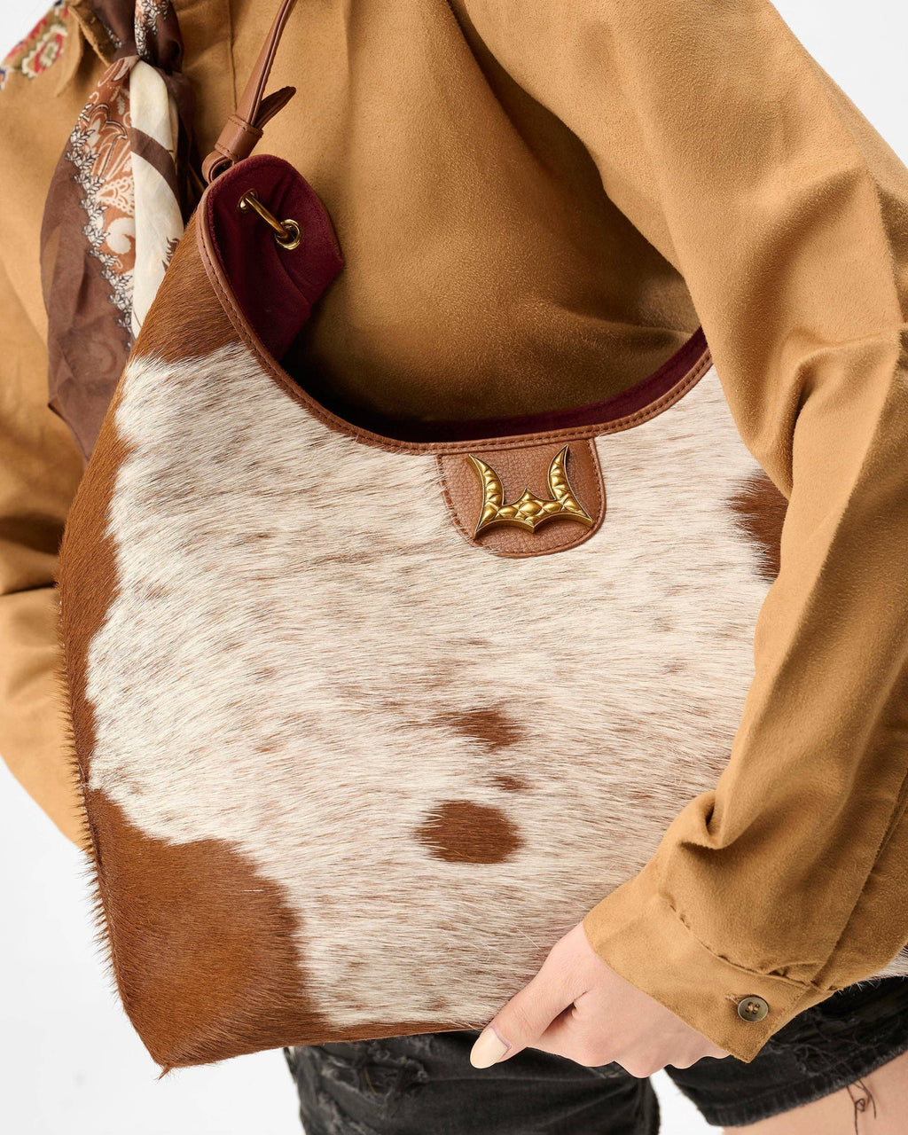 LW Large Purse - In Brown & White Cowhide & Calfskin: Nan / NaN / Brown & White Cowhide