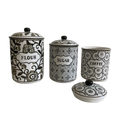 Gray & White Patterned Canister Set – Farmhouse Kitchen