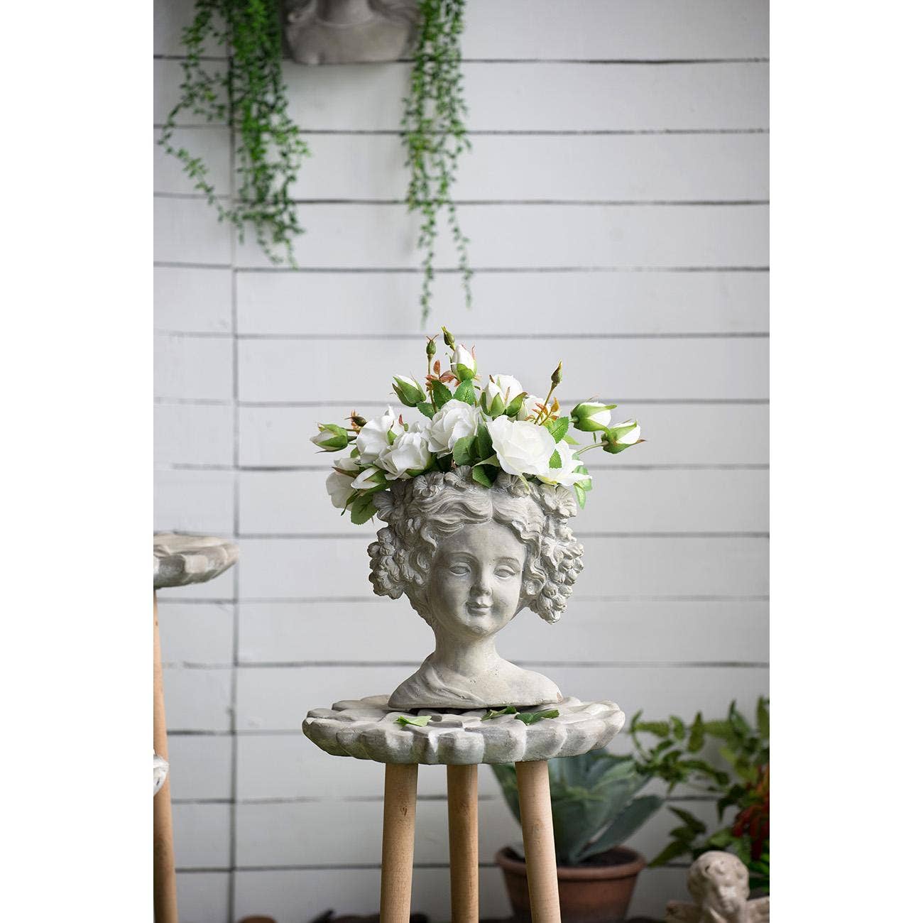 8x4x9" Gray Cement Bust Wall Planter