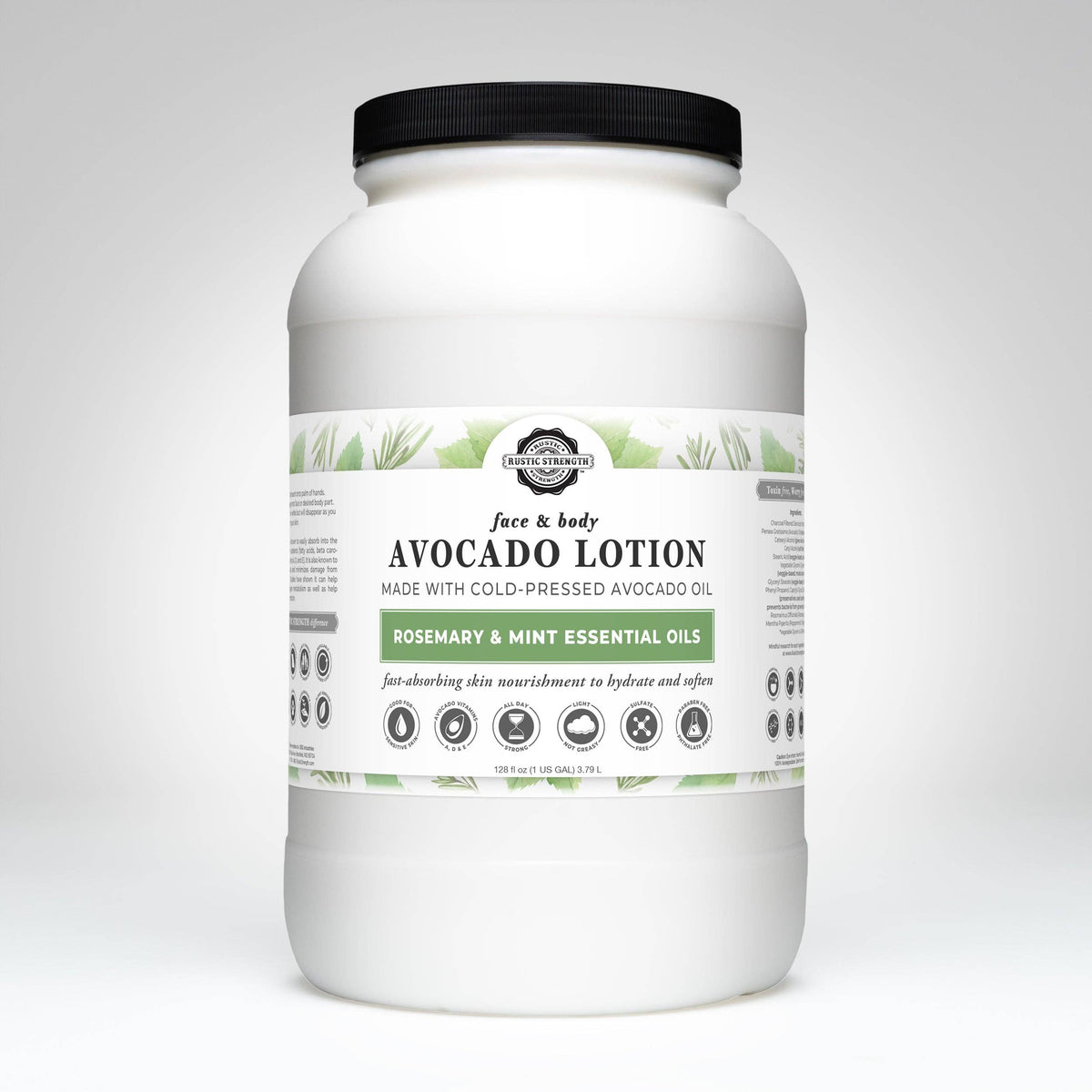 Avocado Lotion for Face & Body: Milk & Honey / 1 Gallon Glass Wide-Mouth Jar