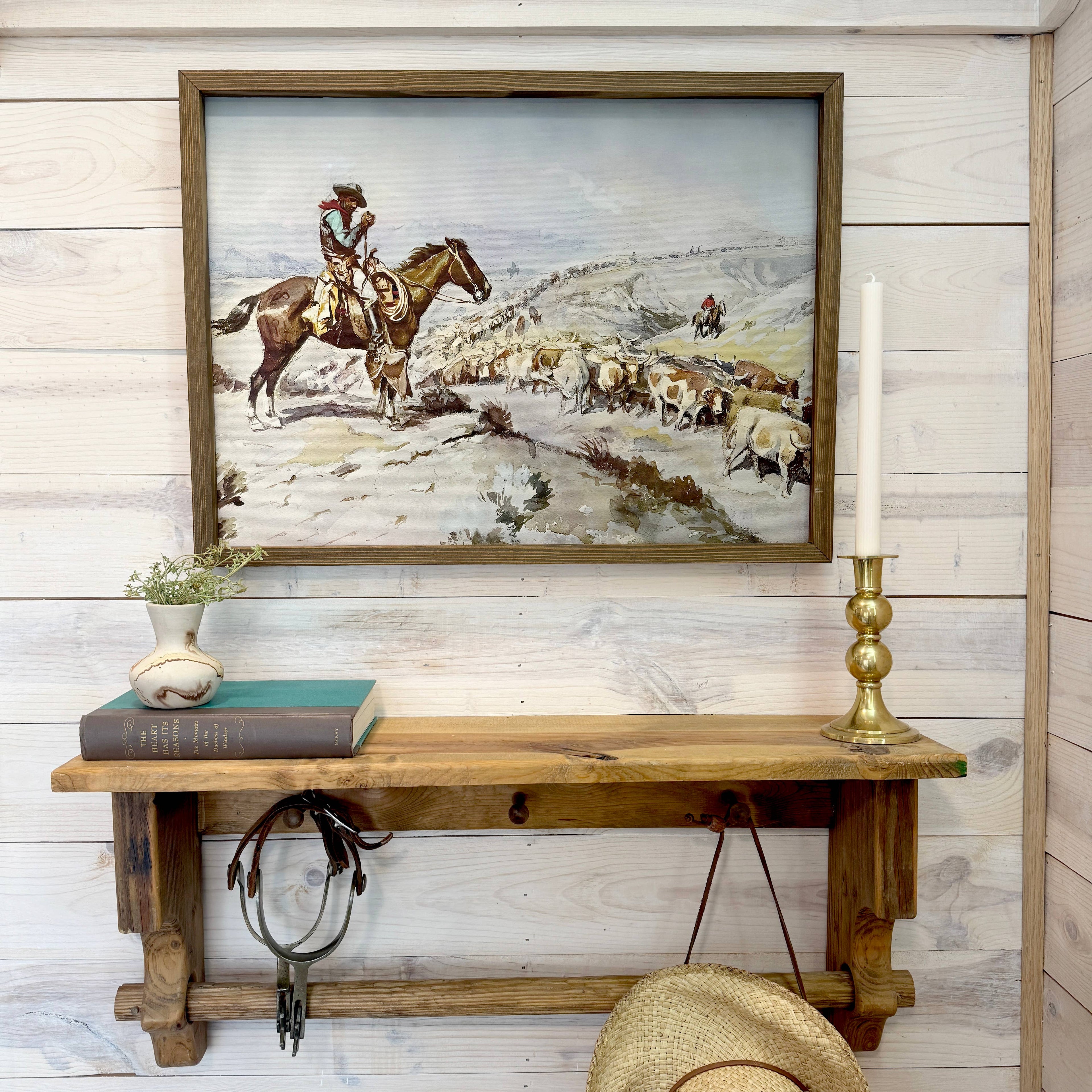 Cowboy Cattle Drive - Ranch House Canvas Art - Wood Framed: 24x36" Extra Large Canvas Art with Thick Wood Frame
