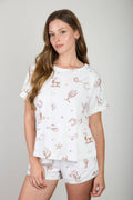 WESTERN PRINT CUFF SLEEVE KNIT T-SHIRT: IVORY