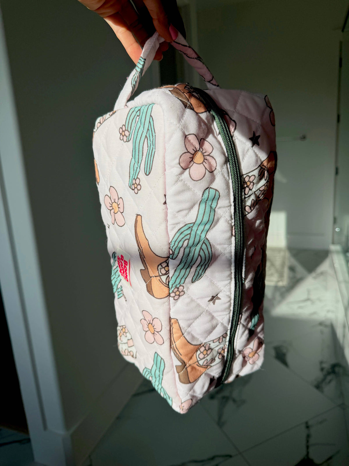 XL Western Fabric Toiletry Bag  Makeup Bag • Travel Pouch: CACTUS CUTIE
