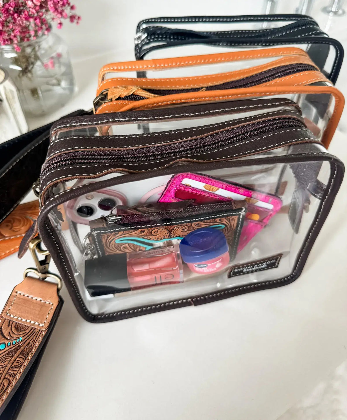 DARLA CLEAR WRISTLET | transparent western purse - game day : BROWN
