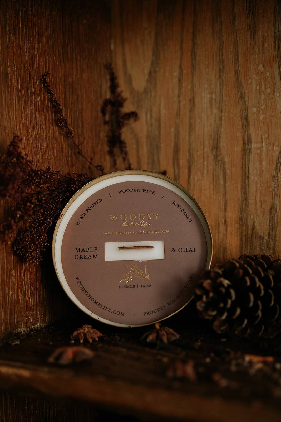 Maple Cream & Chai-Solid Brass 14oz Pure Soy Candle