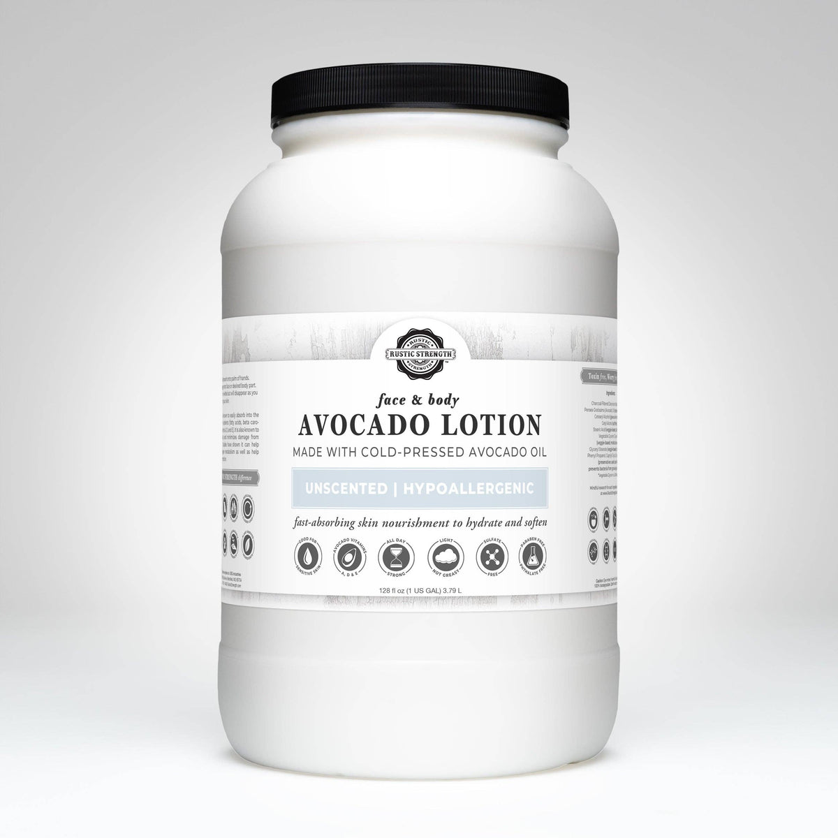 Avocado Lotion for Face & Body: Lavender & Tea Tree (essential oils) / 1 Gallon Glass Wide-Mouth Jar